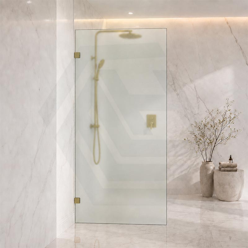Frameless Walk-in Fixed Panel 10mm Frosted Glass with L Brackets 900/1000/1200x2000mm - Variant Colour Fittings