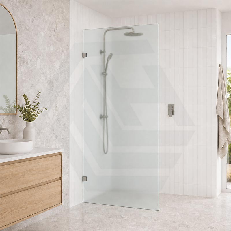 Frameless Walk-in Fixed Panel 10mm Frosted Glass with L Brackets 900/1000/1200x2000mm - Variant Colour Fittings