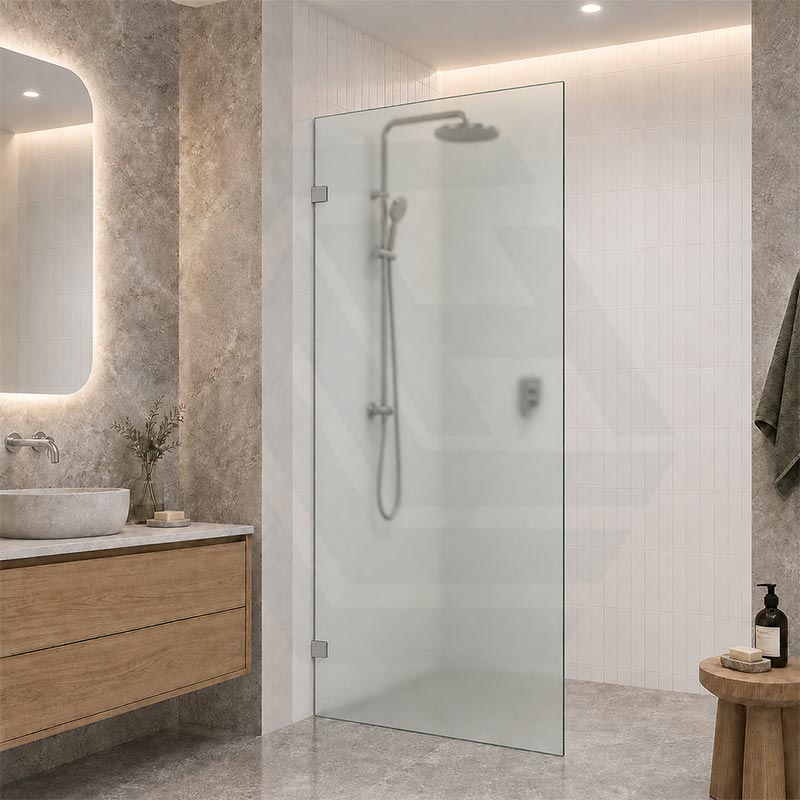 Frameless Walk-in Fixed Panel 10mm Frosted Glass with L Brackets 900/1000/1200x2000mm - Variant Colour Fittings