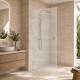 Frameless Walk-in Fixed Panel 10mm Frosted Glass with L Brackets 900/1000/1200x2000mm - Variant Colour Fittings