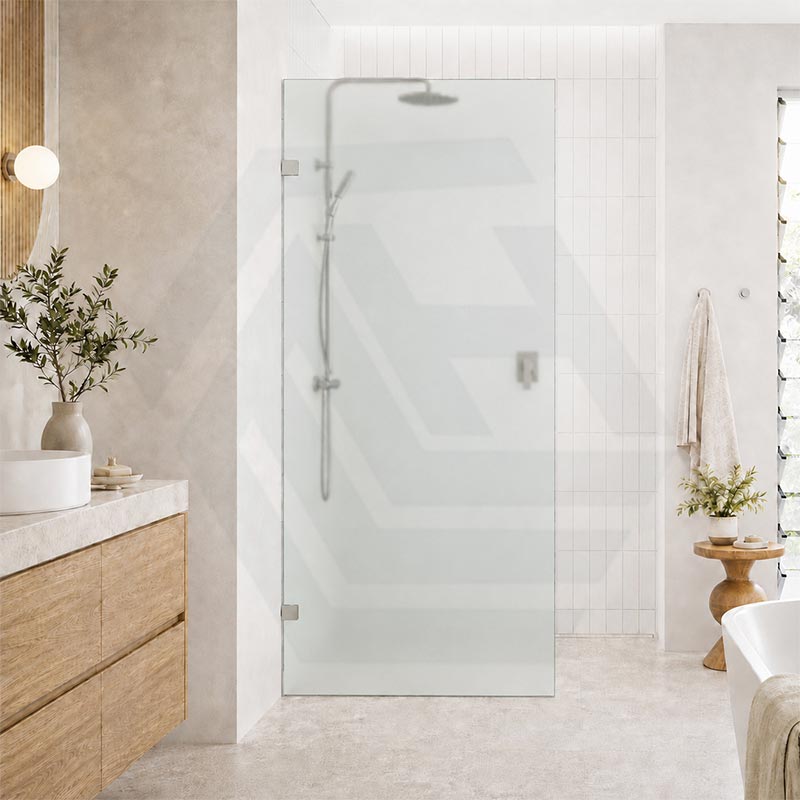 Frameless Walk-in Fixed Panel 10mm Frosted Glass with L Brackets 900/1000/1200x2000mm - Variant Colour Fittings