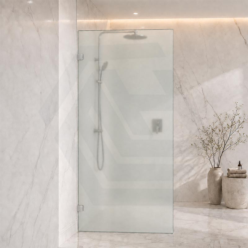 Frameless Walk-in Fixed Panel 10mm Frosted Glass with L Brackets 900/1000/1200x2000mm - Variant Colour Fittings