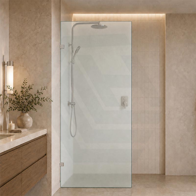 Frameless Walk-in Fixed Panel 10mm Frosted Glass with L Brackets 900/1000/1200x2000mm - Variant Colour Fittings