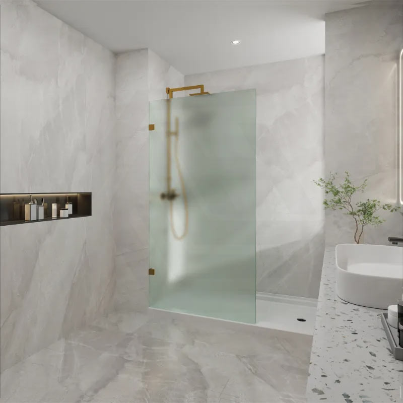 Frameless Walk-in Fixed Panel 10mm Frosted Glass with L Brackets 900/1000/1200x2000mm - Variant Colour Fittings