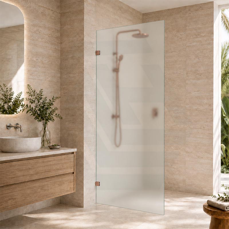 Frameless Walk-in Fixed Panel 10mm Frosted Glass with L Brackets 900/1000/1200x2000mm - Variant Colour Fittings