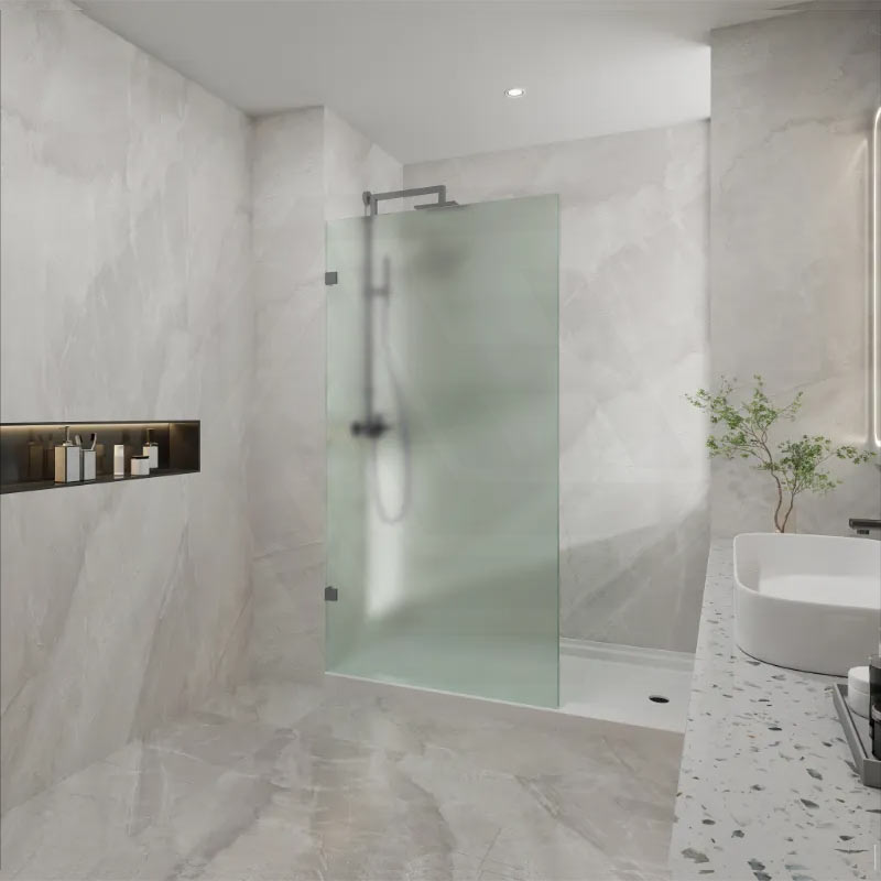 Frameless Walk-in Fixed Panel 10mm Frosted Glass with L Brackets 900/1000/1200x2000mm - Variant Colour Fittings