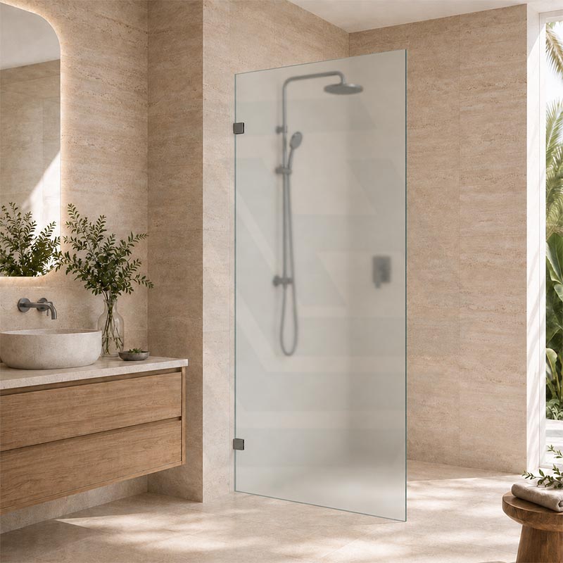 Frameless Walk-in Fixed Panel 10mm Frosted Glass with L Brackets 900/1000/1200x2000mm - Variant Colour Fittings