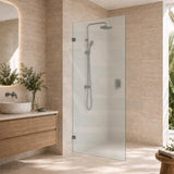 Frameless Walk-in Fixed Panel 10mm Frosted Glass with L Brackets 900/1000/1200x2000mm - Variant Colour Fittings
