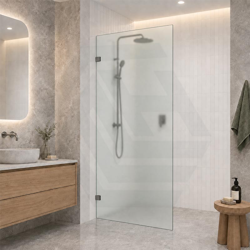 Frameless Walk-in Fixed Panel 10mm Frosted Glass with L Brackets 900/1000/1200x2000mm - Variant Colour Fittings