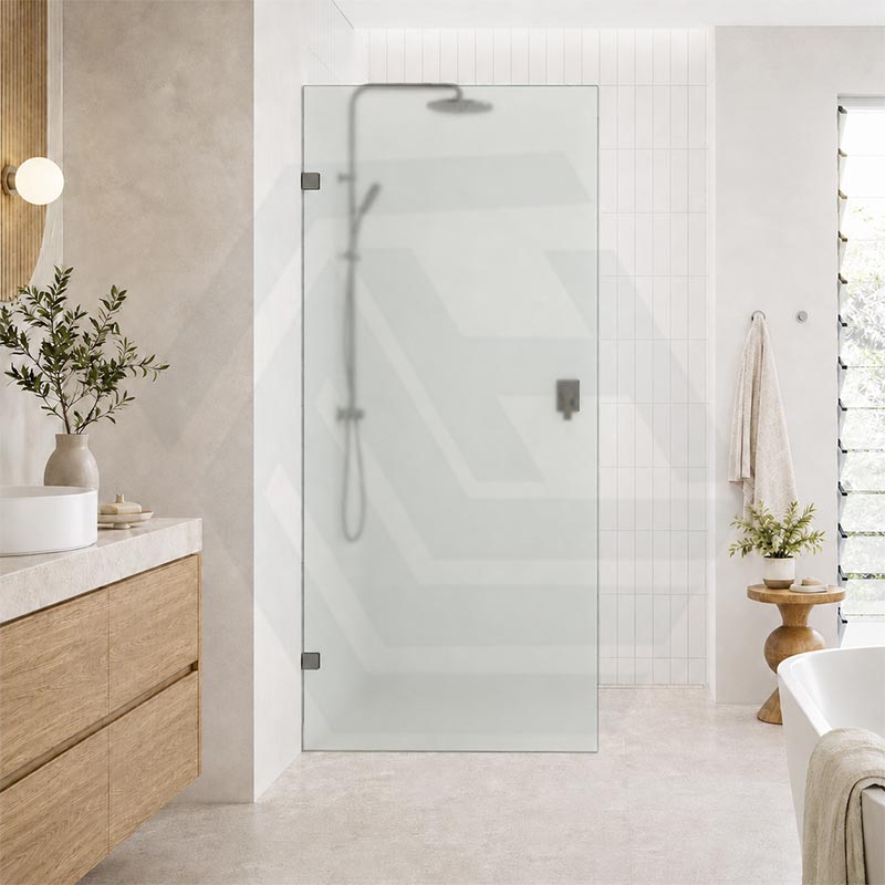 Frameless Walk-in Fixed Panel 10mm Frosted Glass with L Brackets 900/1000/1200x2000mm - Variant Colour Fittings