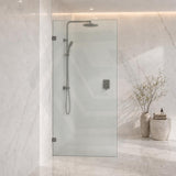 Frameless Walk-in Fixed Panel 10mm Frosted Glass with L Brackets 900/1000/1200x2000mm - Variant Colour Fittings