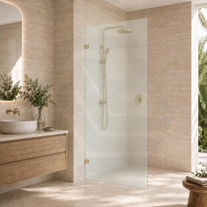 Frameless Walk-in Fixed Panel 10mm Frosted Glass with L Brackets 900/1000/1200x2000mm - Variant Colour Fittings
