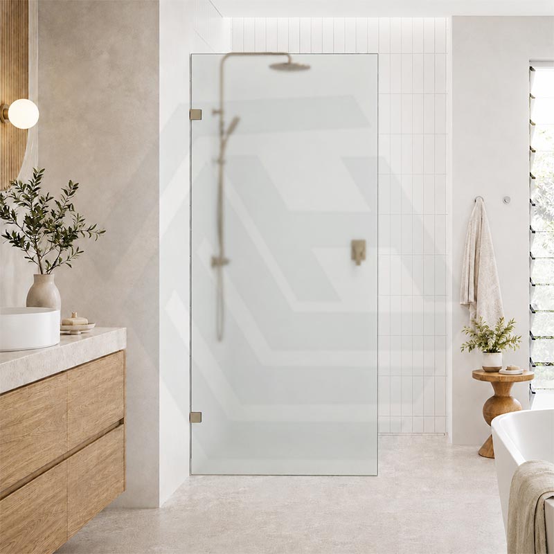 Frameless Walk-in Fixed Panel 10mm Frosted Glass with L Brackets 900/1000/1200x2000mm - Variant Colour Fittings