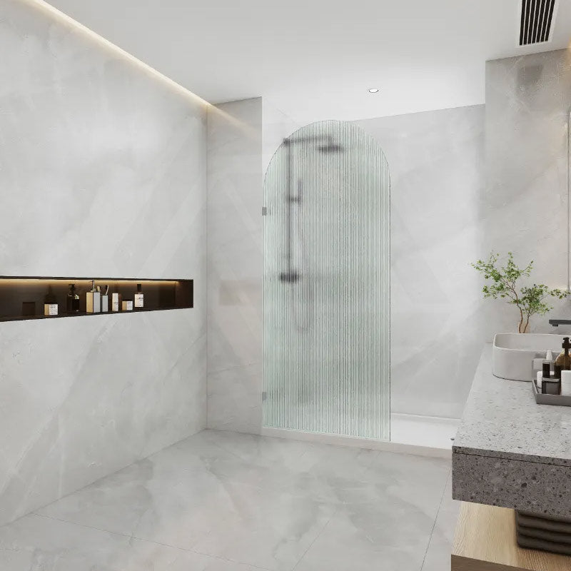 Arch Fluted Frameless Shower Screen Fixed Panel 10mm Tempered Glass 700/800/900/1000x2200mm - Variant Colour Fittings