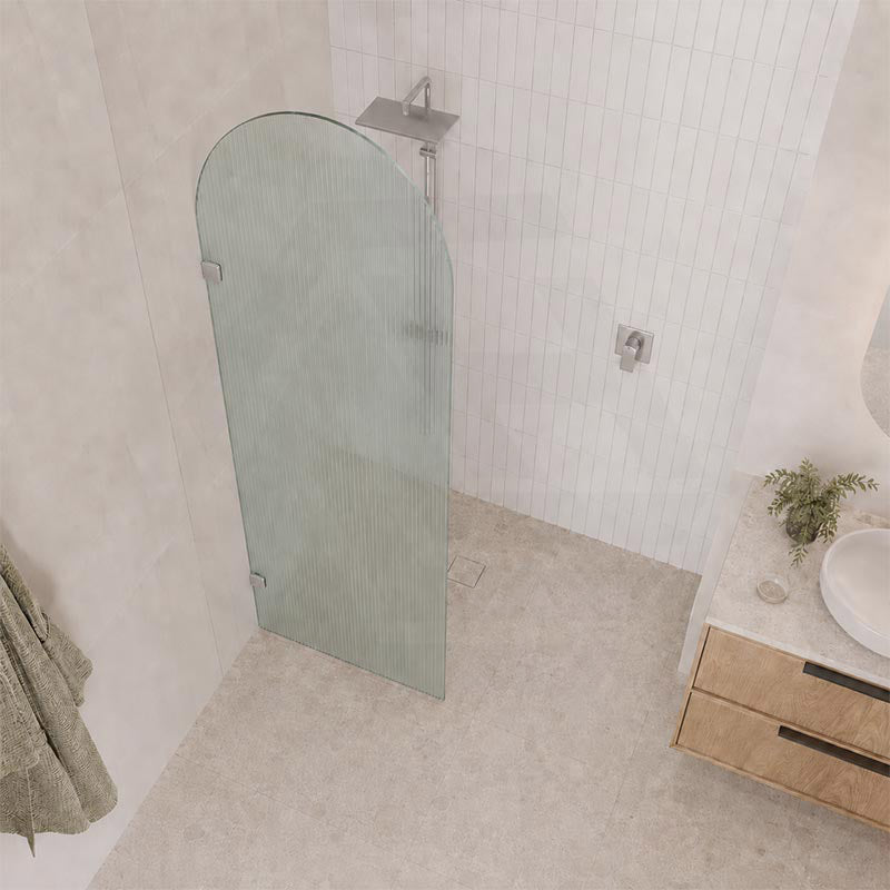 Arch Fluted Frameless Shower Screen Fixed Panel 10mm Tempered Glass 700/800/900/1000x2200mm - Variant Colour Fittings