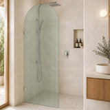 Arch Fluted Frameless Shower Screen Fixed Panel 10mm Tempered Glass 700/800/900/1000x2200mm - Variant Colour Fittings