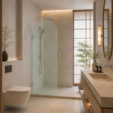 Arch Fluted Frameless Shower Screen Fixed Panel 10mm Tempered Glass 700/800/900/1000x2200mm - Variant Colour Fittings
