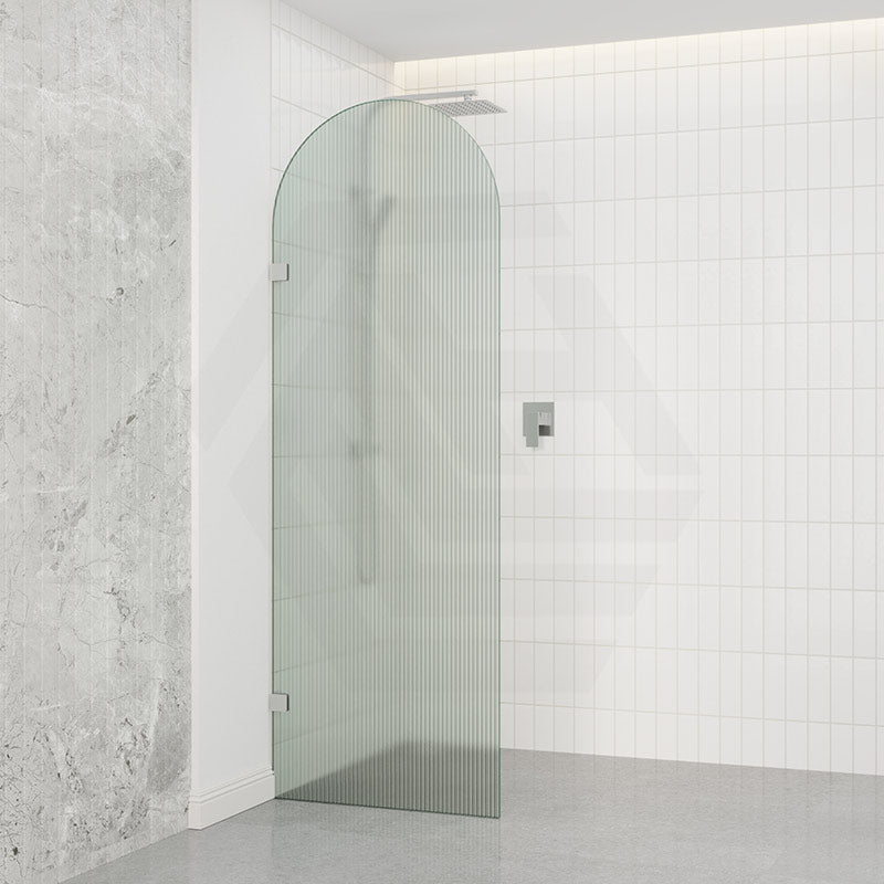 Arch Fluted Frameless Shower Screen Fixed Panel 10mm Tempered Glass 700/800/900/1000x2200mm - Variant Colour Fittings