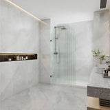 Arch Fluted Frameless Shower Screen Fixed Panel 10mm Tempered Glass 700/800/900/1000x2200mm - Variant Colour Fittings