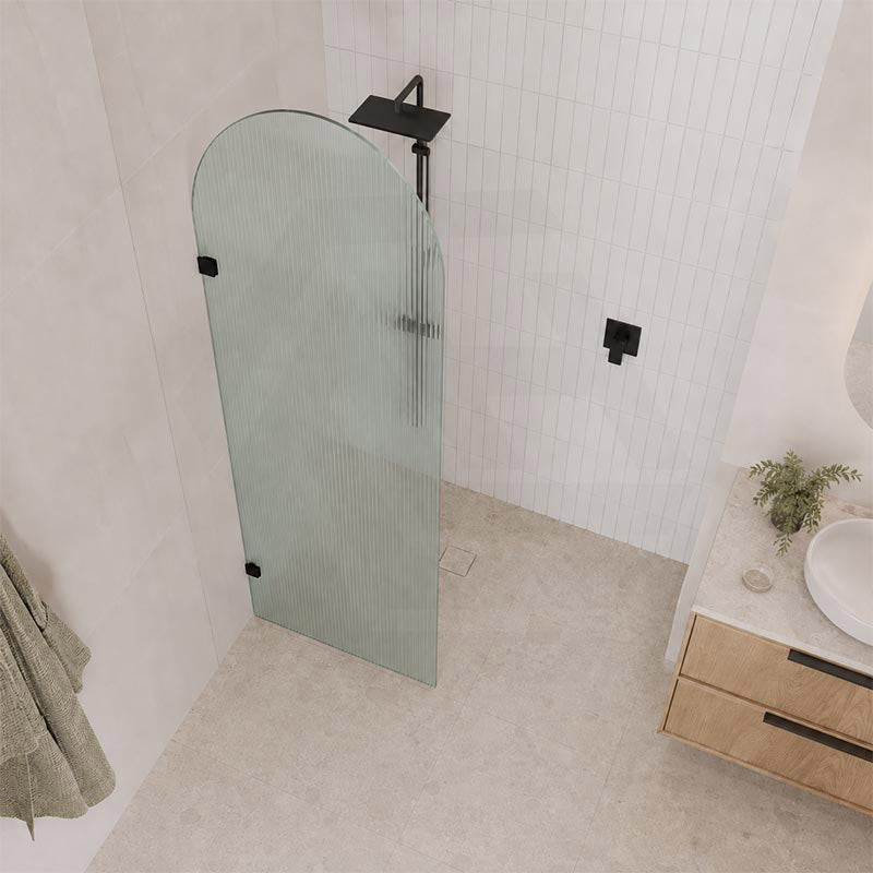 Arch Fluted Frameless Shower Screen Fixed Panel 10mm Tempered Glass 700/800/900/1000x2200mm - Variant Colour Fittings