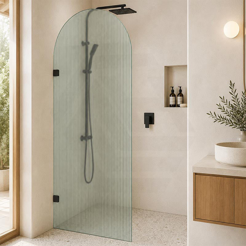 Arch Fluted Frameless Shower Screen Fixed Panel 10mm Tempered Glass 700/800/900/1000x2200mm - Variant Colour Fittings