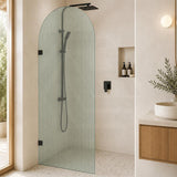Arch Fluted Frameless Shower Screen Fixed Panel 10mm Tempered Glass 700/800/900/1000x2200mm - Variant Colour Fittings