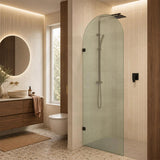 Arch Fluted Frameless Shower Screen Fixed Panel 10mm Tempered Glass 700/800/900/1000x2200mm - Variant Colour Fittings