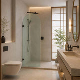 Arch Fluted Frameless Shower Screen Fixed Panel 10mm Tempered Glass 700/800/900/1000x2200mm - Variant Colour Fittings