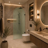 Arch Fluted Frameless Shower Screen Fixed Panel 10mm Tempered Glass 700/800/900/1000x2200mm - Variant Colour Fittings