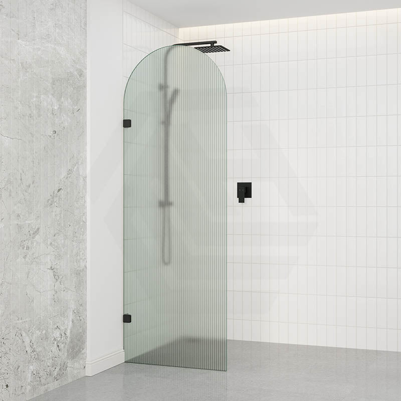 Arch Fluted Frameless Shower Screen Fixed Panel 10mm Tempered Glass 700/800/900/1000x2200mm - Variant Colour Fittings