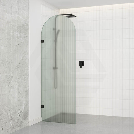 Arch Fluted Frameless Shower Screen Fixed Panel 10mm Tempered Glass 700/800/900/1000x2200mm - Variant Colour Fittings