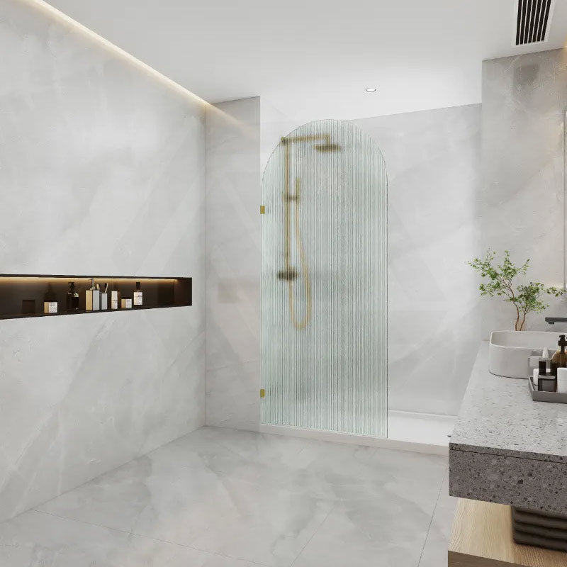 Arch Fluted Frameless Shower Screen Fixed Panel 10mm Tempered Glass 700/800/900/1000x2200mm - Variant Colour Fittings