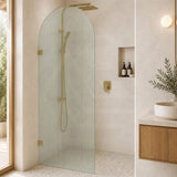 Arch Fluted Frameless Shower Screen Fixed Panel 10mm Tempered Glass 700/800/900/1000x2200mm - Variant Colour Fittings
