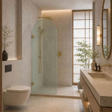 Arch Fluted Frameless Shower Screen Fixed Panel 10mm Tempered Glass 700/800/900/1000x2200mm - Variant Colour Fittings