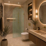 Arch Fluted Frameless Shower Screen Fixed Panel 10mm Tempered Glass 700/800/900/1000x2200mm - Variant Colour Fittings