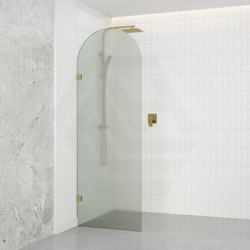 Arch Fluted Frameless Shower Screen Fixed Panel 10mm Tempered Glass 700/800/900/1000x2200mm - Variant Colour Fittings
