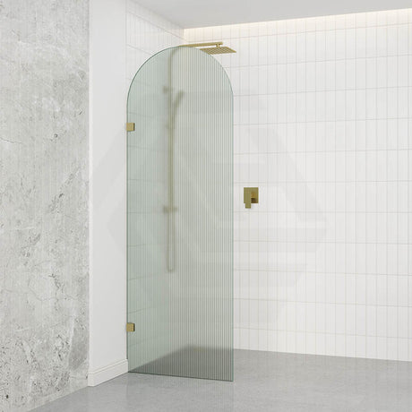Arch Fluted Frameless Shower Screen Fixed Panel 10mm Tempered Glass 700/800/900/1000x2200mm - Variant Colour Fittings