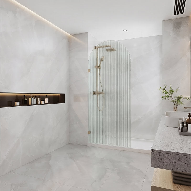 Arch Fluted Frameless Shower Screen Fixed Panel 10mm Tempered Glass 700/800/900/1000x2200mm - Variant Colour Fittings