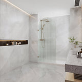 Arch Fluted Frameless Shower Screen Fixed Panel 10mm Tempered Glass 700/800/900/1000x2200mm - Variant Colour Fittings
