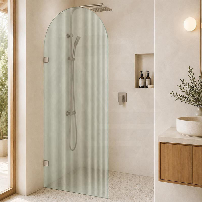 Arch Fluted Frameless Shower Screen Fixed Panel 10mm Tempered Glass 700/800/900/1000x2200mm - Variant Colour Fittings