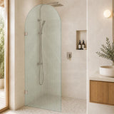 Arch Fluted Frameless Shower Screen Fixed Panel 10mm Tempered Glass 700/800/900/1000x2200mm - Variant Colour Fittings