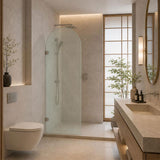 Arch Fluted Frameless Shower Screen Fixed Panel 10mm Tempered Glass 700/800/900/1000x2200mm - Variant Colour Fittings