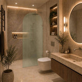Arch Fluted Frameless Shower Screen Fixed Panel 10mm Tempered Glass 700/800/900/1000x2200mm - Variant Colour Fittings