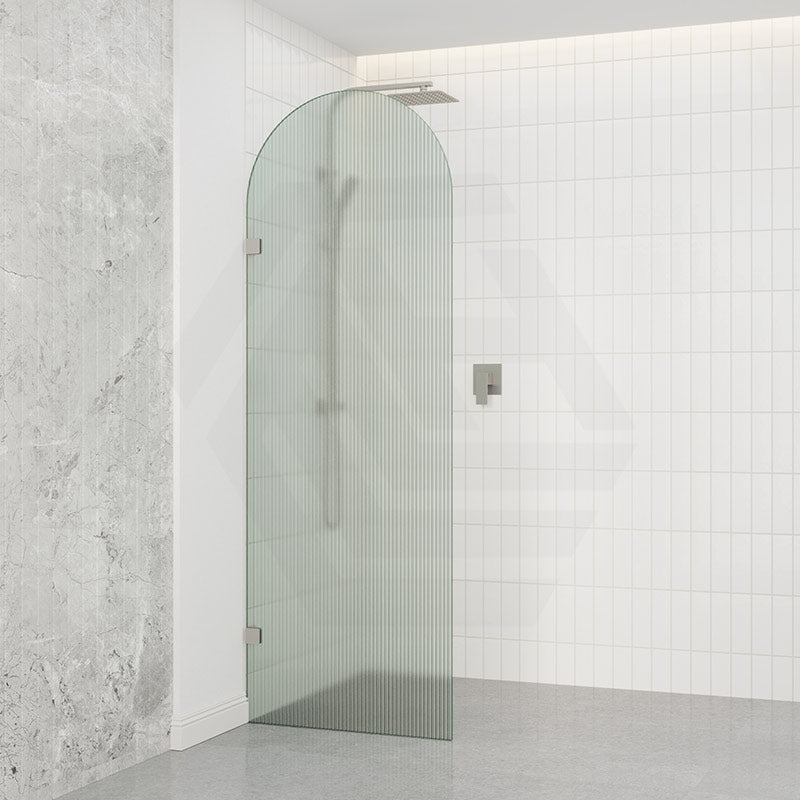 Arch Fluted Frameless Shower Screen Fixed Panel 10mm Tempered Glass 700/800/900/1000x2200mm - Variant Colour Fittings