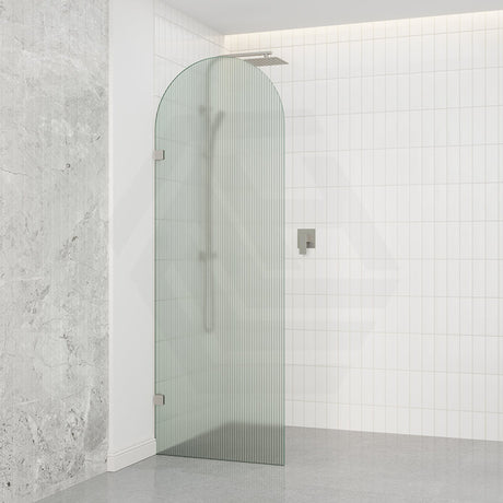 Arch Fluted Frameless Shower Screen Fixed Panel 10mm Tempered Glass 700/800/900/1000x2200mm - Variant Colour Fittings