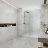 Arch Fluted Frameless Shower Screen Fixed Panel 10mm Tempered Glass 700/800/900/1000x2200mm - Variant Colour Fittings