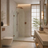 Arch Fluted Frameless Shower Screen Fixed Panel 10mm Tempered Glass 700/800/900/1000x2200mm - Variant Colour Fittings