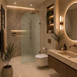 Arch Fluted Frameless Shower Screen Fixed Panel 10mm Tempered Glass 700/800/900/1000x2200mm - Variant Colour Fittings