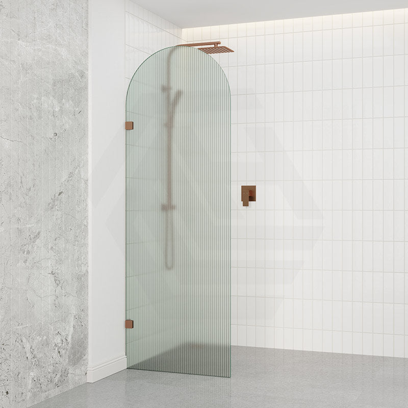 Arch Fluted Frameless Shower Screen Fixed Panel 10mm Tempered Glass 700/800/900/1000x2200mm - Variant Colour Fittings
