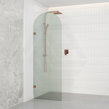 Arch Fluted Frameless Shower Screen Fixed Panel 10mm Tempered Glass 700/800/900/1000x2200mm - Variant Colour Fittings